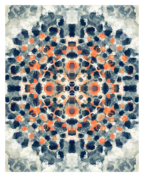 Modern Abstract Art Print - Blue Orange Mandala