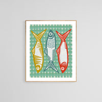Modern Art Print - Sardines With Blue Check