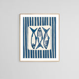 Modern Art Print - Sardines With Stripes (Blue)