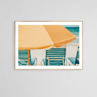 Modern Coastal Art Print - Yellow Umbrella #1