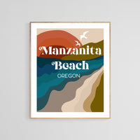 Destination: Manzanita Beach, Oregon  - Modern Typography Art Print